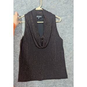 Xscape Y2K Sparkle Orange Black Draped Cowl Neck XL Party Tank Top